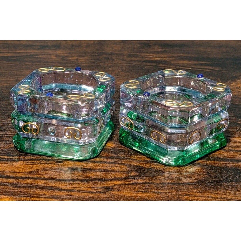 Vintage Retired Partylite Mardi Gras Candle Votive Tea light Holders Set Spring